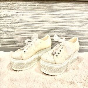 White / Cream Glitter Platform Sneakers